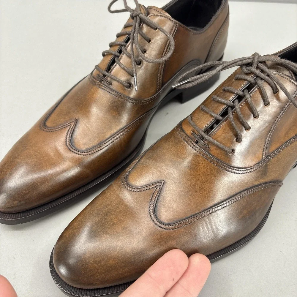 Canali Shoes‎ Mens 8.5 41.5 Brown Leather Wingtip Oxford Made Italy Dress NEW
